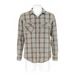St. John's Bay Mens Size Medium Blue Brown Plaid Cotton Flannel Outdoor Shirt